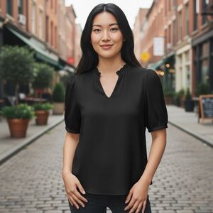 NWT Anrabess Women’s Black Ruffle Collar Blouse – Size Small